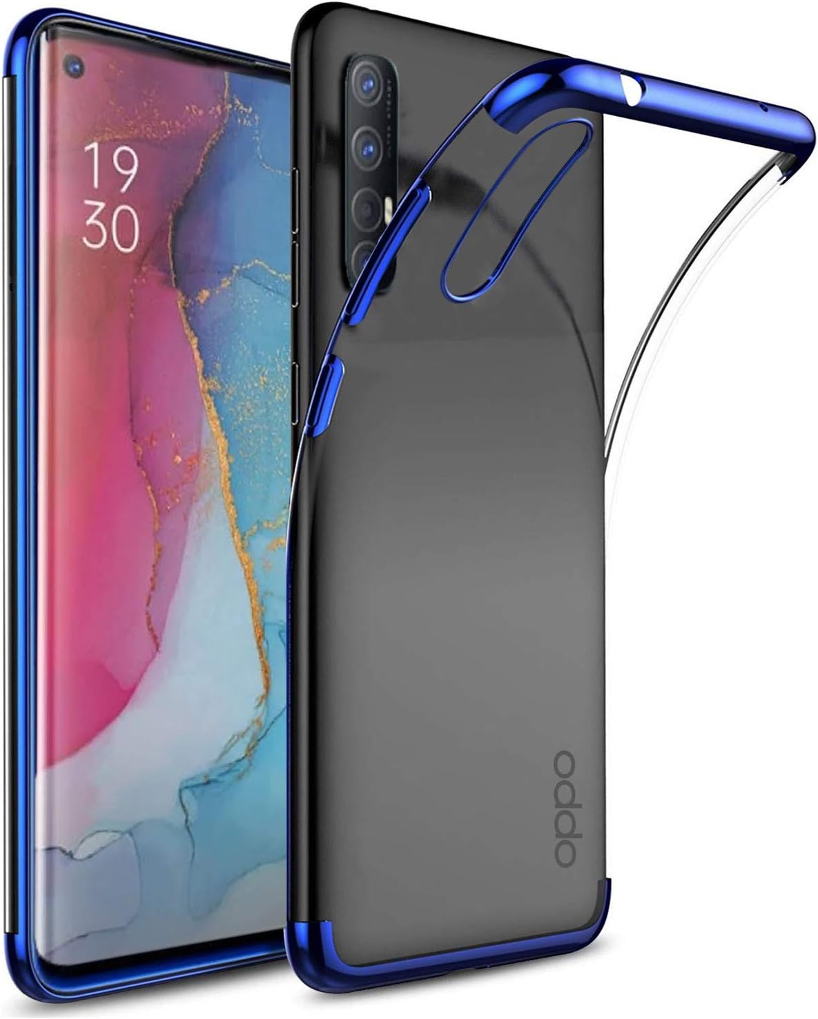 Oppo Reno 3 Pro Kılıf Lazer Boyalı Renkli Esnek Silikon Şeffaf Mavi