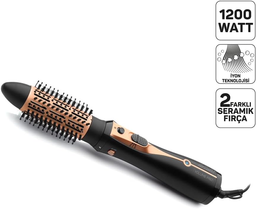 Ar5063 Volume Pro Hava Uflemeli Sac Şekillendirici, Seramik, 1200 Watt, 2 kademe ısı ayarı, 21 ve 40mm fırçalar, Siyah