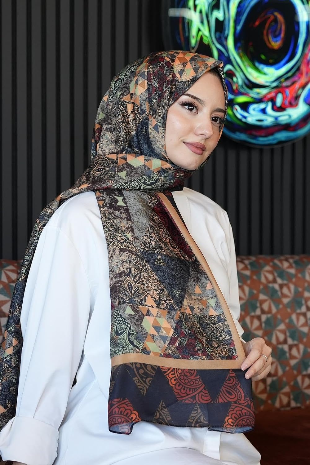 Paisley Desen Kahverengi Soft Pamuk Şal Bordo