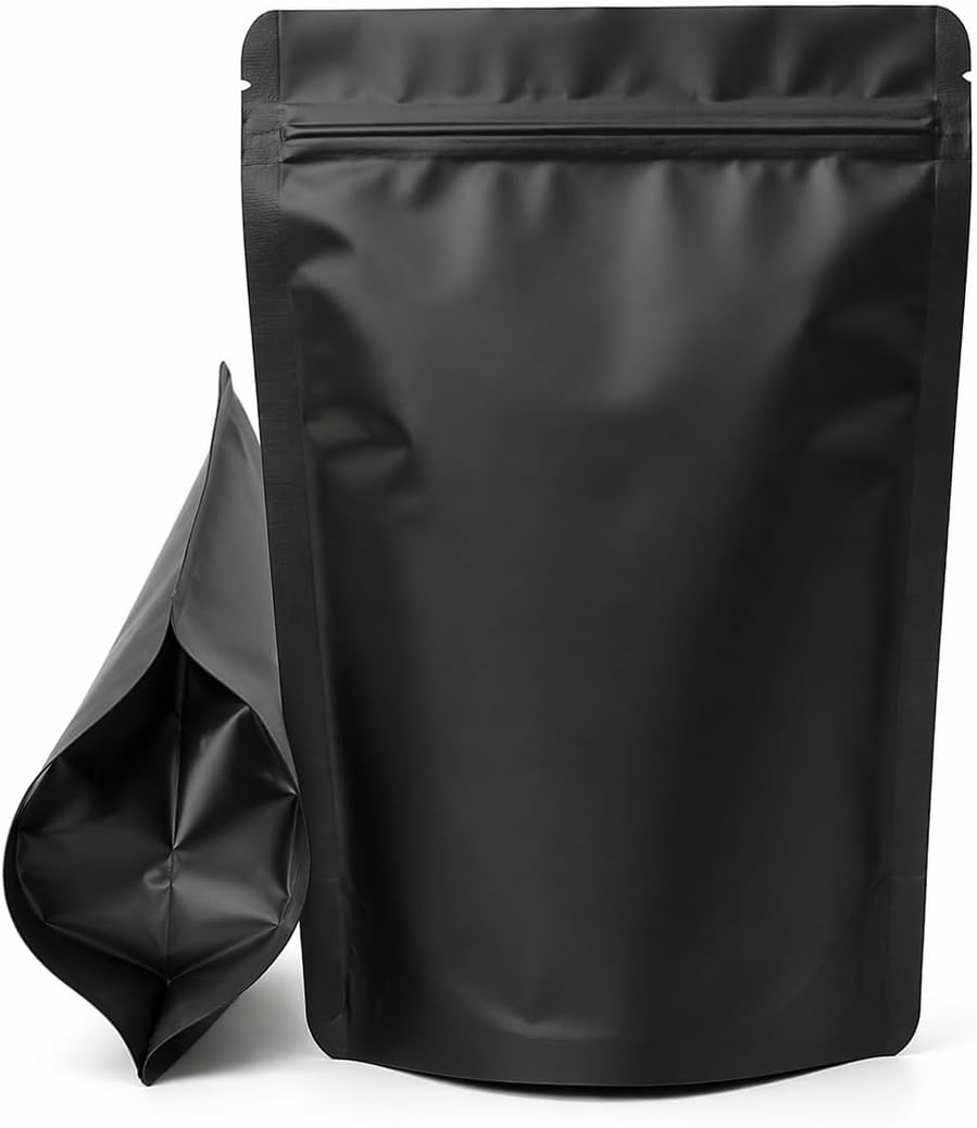 Alüminyum Doypack Yeniden Kullanılabilir Folyo Poşetler, Fermuarlı, Koku Geçirmez, Ayakta Durabilen, Gıda Saklama, 50'li Paket (Siyah, 13 x 22 cm)